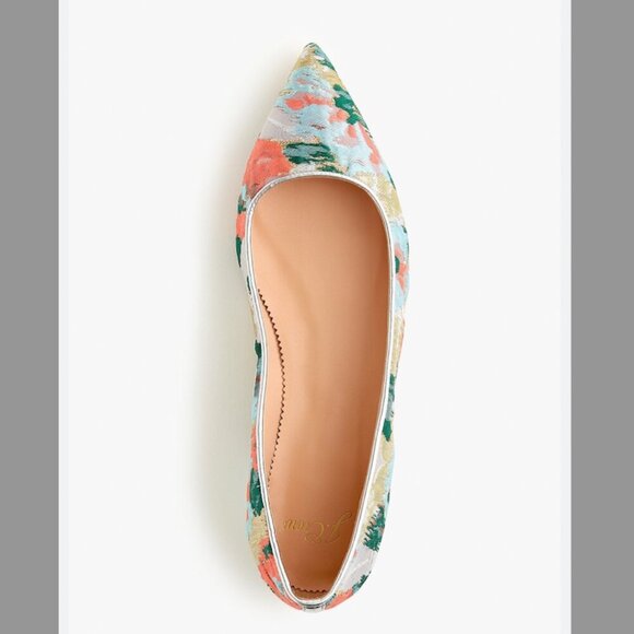 New J. Crew Brocade Pointed Toe Flats Textured Watercolor Metallic Floral, Sz 8 - Picture 2 of 8